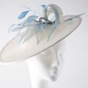 10515 Ivory sinamay saucer with ivory and blue swirls