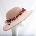210403 Rose pink sinamay downbrim with garland of flowers £295