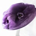 230129 Lilac picture hat with silk organza and silk velvet pansies £1250