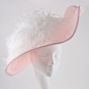 10611 English rose sinamay wide sidesweep with ostrich feather crown